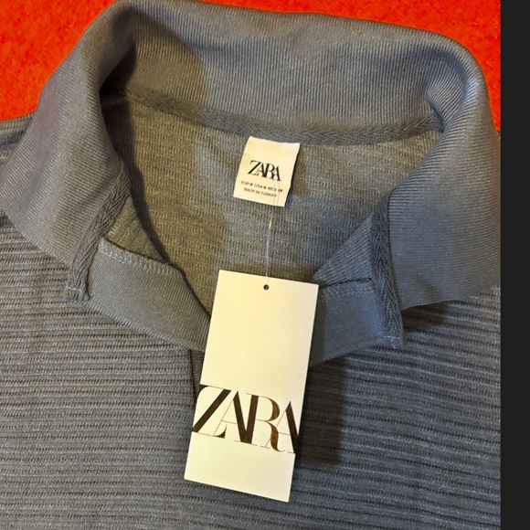 Zara petrol blue textured striped long sleeve sweater made in Europe NWT - Picture 4 of 7